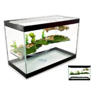 aquário terrário de vidro decorado 35x16x22 cm para tartarugas